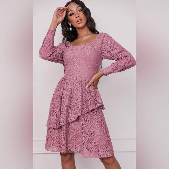 JessaKae Laurel Lace Midi Dress Mauve| Romantic Wedding Guest Look | Size Large - Picture 1 of 14